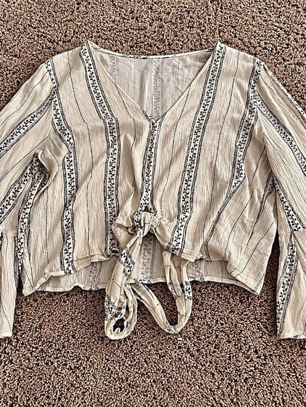 American Eagle Striped Tie Front Blouse XL Bell Sleeve